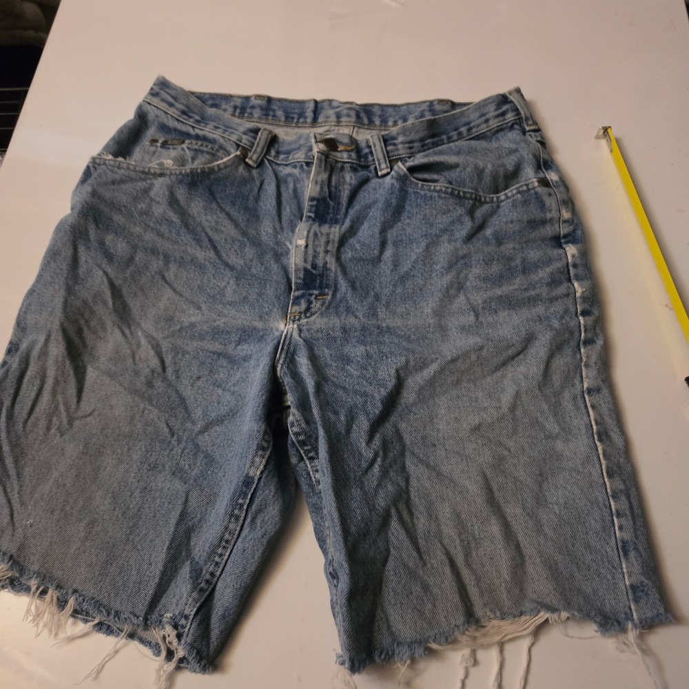 Lee Mens Light Wash Denim Cut Off Shorts Blue Raw Hem 32 Waist